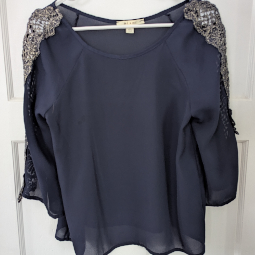 Miami Navy Blouse with Silver Embellishments